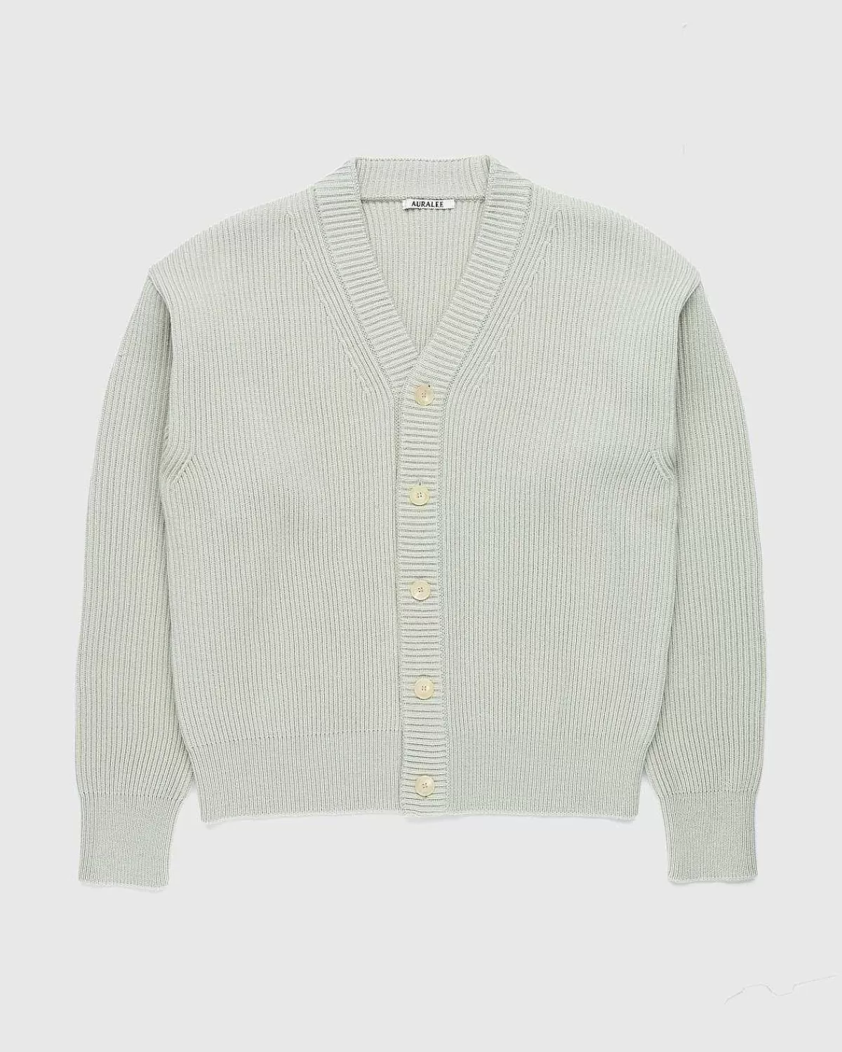 fransk_merino_rib_strik_cardigan_light_khaki_1.webp Strik>Auralee Fransk Merino Rib Strik Cardigan Light Khaki