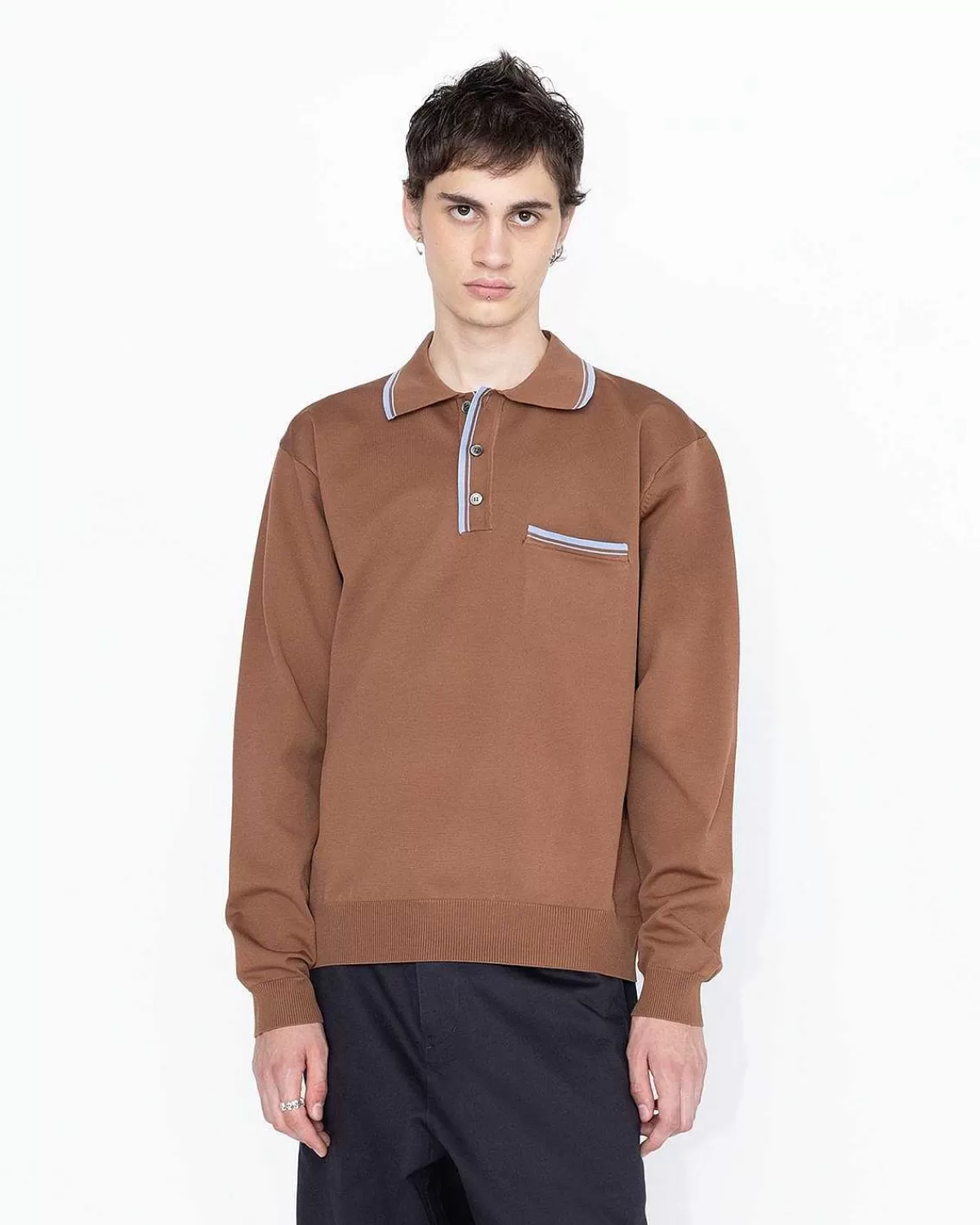 langaermet_strik_polo_brun_3.webp T-Shirts>Highsnobiety HS05 Langaermet Strik Polo Brun