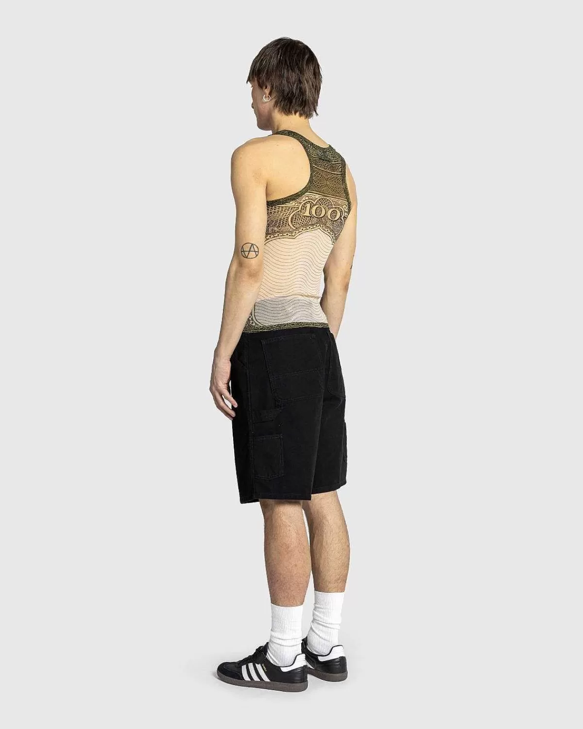 T-Shirts>Jean Paul Gaultier Mesh Tank Top Printet Cartouche Gron/Ecru/Sort/Orange