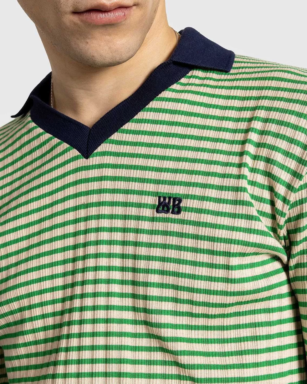 sonic_langaermet_polo_ivorygron_5.webp T-Shirts>Wales Bonner Sonic Langaermet Polo Ivory/Gron
