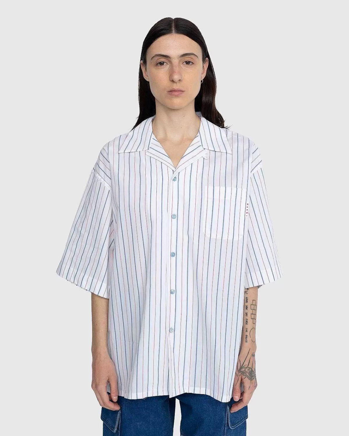 stribet_buttonup_skjorte_hvid_2.webp Skjorter>Marni Stribet Button-Up Skjorte Hvid