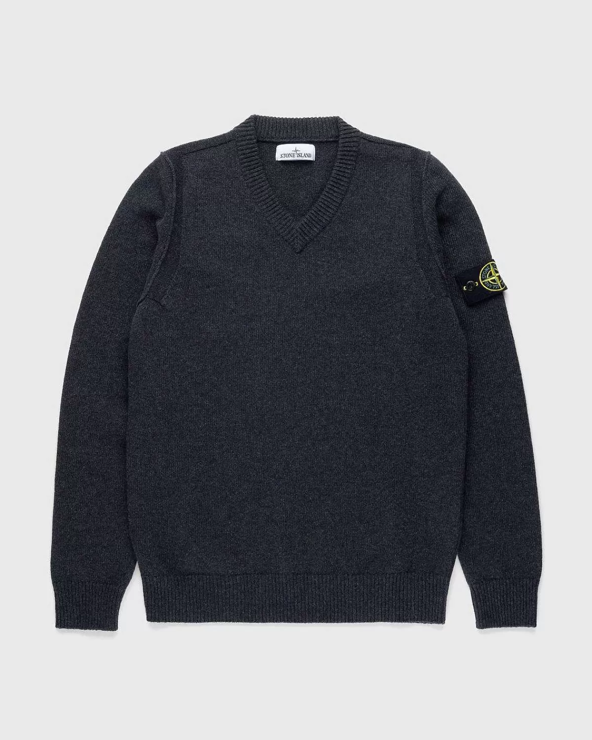 vhals_sweater_melange_charcoal_1.webp Strik>Stone Island V-Hals Sweater Melange Charcoal